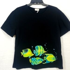 Cite Women's Tee Shirt with Bright Fish  Made in the USA